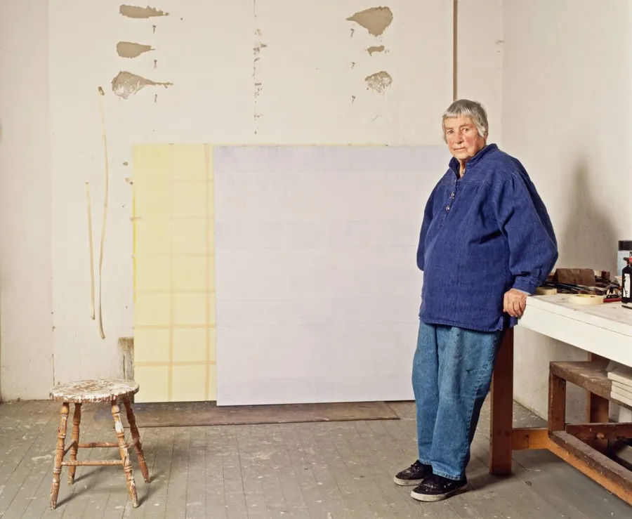 Agnes Martin in her studio